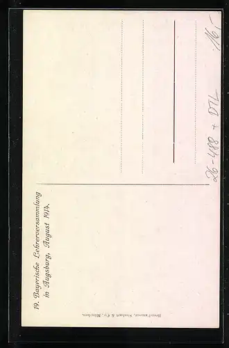 AK Augsburg, Festpostkarte, 19. Bayerische Lehrerversammlung August 1914