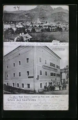 AK Saalfelden, Gasthof zur Post, Ortsansicht
