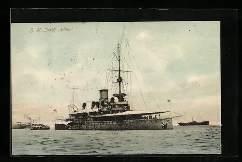 AK Kriegsschiff SMS Wien auf Reede