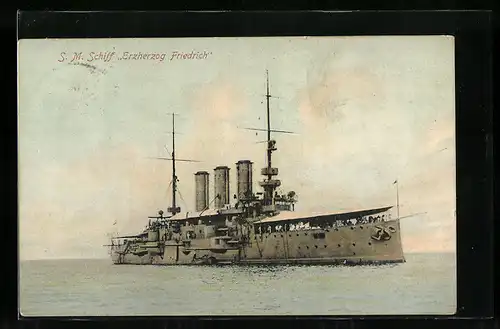 AK Kriegsschiff SMS Erzherzog Friedrich auf hoher See
