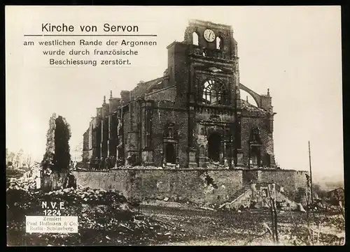 Riesen-AK Servon / Argonnen, Kirche durch französischen Beschuss stark beschädigt, Kriegszerstörung