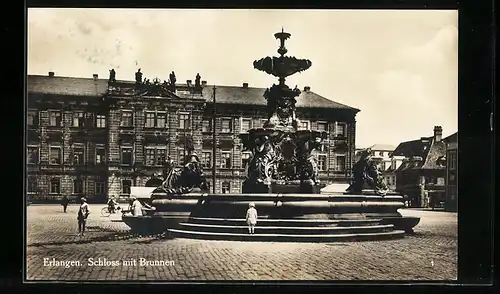 AK Erlangen, Schloss mit Brunnen