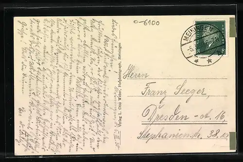 AK Meiningen, Gesamtansicht aus der Vogelschau