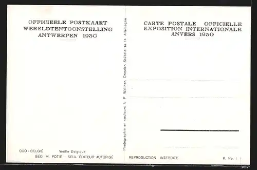 AK Antwerpen, Officieele Postkaart Wereldtentoostelling 1930, Ausstellung, Vieille Belgique