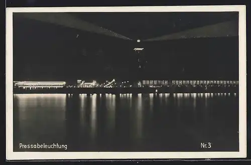 AK Köln, Ausstellung Pressa 1928, Beleuchtung des Ausstellungsgeländes