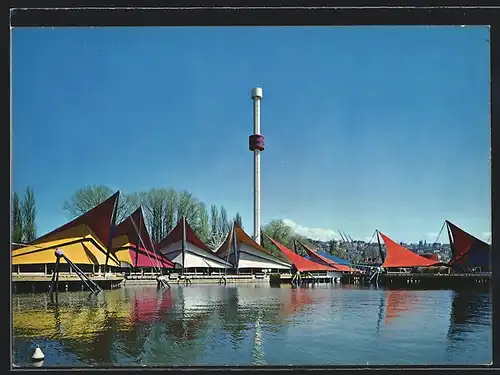 AK Lausanne, Exposition nationale suisse 1964, le port et la tour Sprial