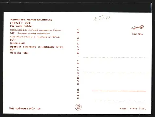 AK Erfurt, Internationale Gartenbauausstellung, Der grosse Festplatz