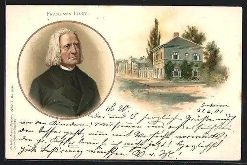 AK Portrait und Wohnhaus von Franz von Liszt