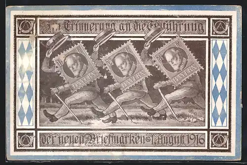 AK Zur Erinnerung an die Einführung der neuen Briefmarken 1916