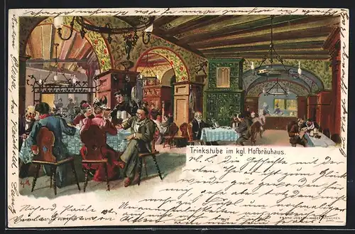 Lithographie München, Trinkstube des Münchner Hofbräuhaus