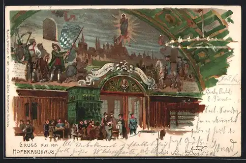 AK München, Gemälde im Hofbräuhaus