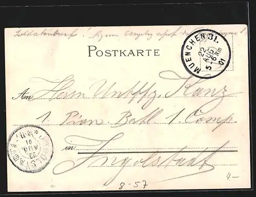 Lithographie Münchner Kindl mit einer Mass und Gesangsbuch