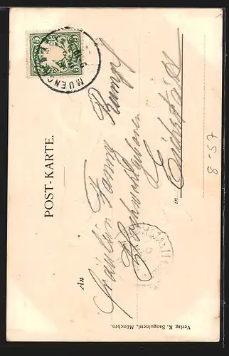 Präge-Lithographie Münchner Kindl mit riesigen Bierkrug