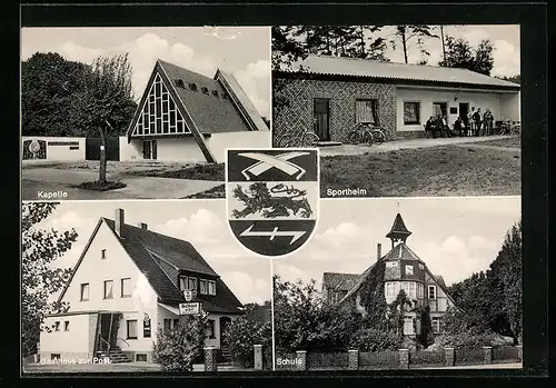 AK Katensen, Gasthaus zur Post, Inh. H. Gritzan, Kapelle, Sportheim, Schule