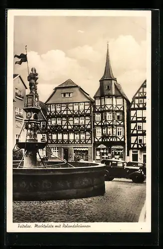 AK Fritzlar, Marktplatz mit Rolandsbrunnen, Photographiegeschäft und Drogerie
