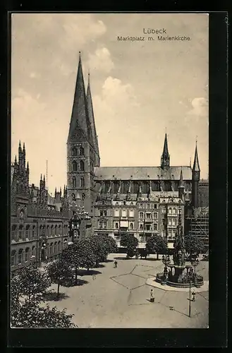 AK Lübeck, Marktplatz mit Marienkirche