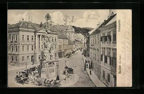 AK Baden, Hauptplatz mit Denkmal