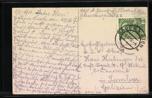 AK Baden, Teilansicht mit Städtischer Kuranstalt, Stadt-Pfarrkirche und Stadt-Theater