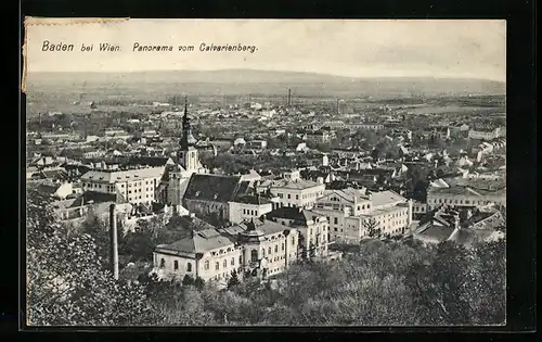 AK Baden, Panorama mit Kirche vom Calvarienberg