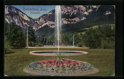 AK Reichenau, Kurpark mit Springbrunnen