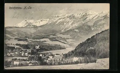 AK Reichenau, Ortsansicht mit Umgebung und Bergen