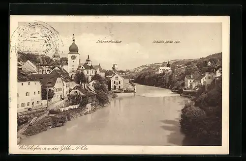 AK Waidhofen /Ybbs, Teilansicht mit Schloss-Hotel Zell und Lehrwerkstätte