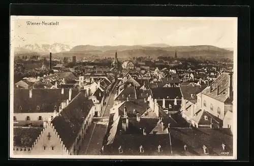 AK Wr. Neustadt, Teilansicht mit Bergpanorama aus der Vogelschau