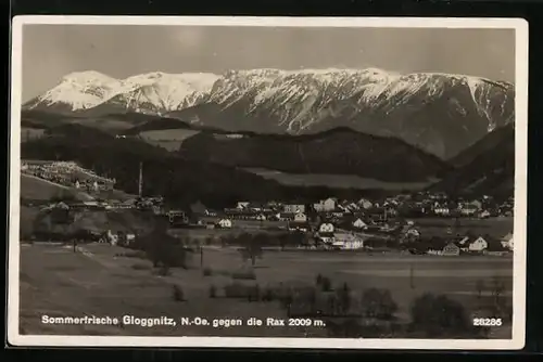AK Gloggnitz, Ortsansicht gegen die Rax aus der Vogelschau