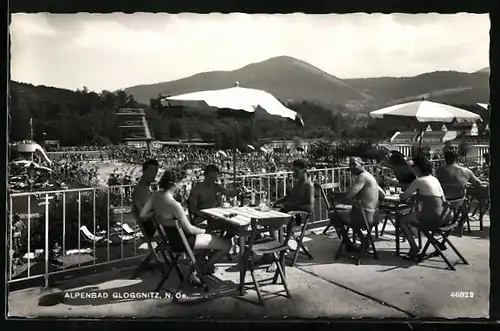 AK Gloggnitz, Terrasse des Alpenbades