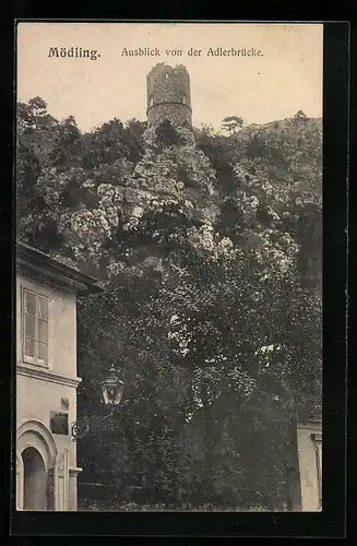 AK Mödling, Ausblick von der Adlerbrücke, Turm