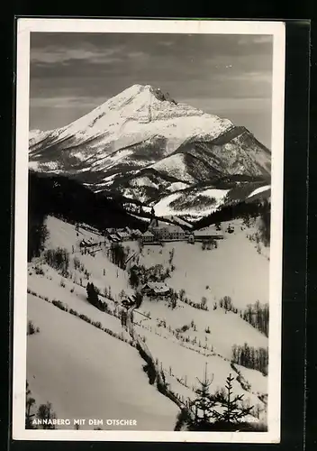 AK Annaberg, Ortsansicht mit Ötscher im Winter