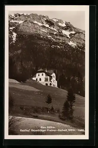 AK Preiner-Gscheid, Gasthof Geyschläger aus der Vogelschau