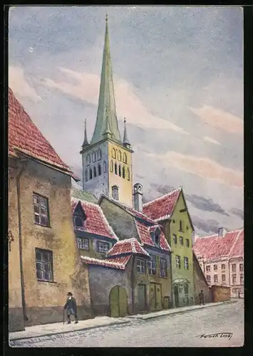 Künstler-AK Tallinn, St. Olays church, Oleviste kirik