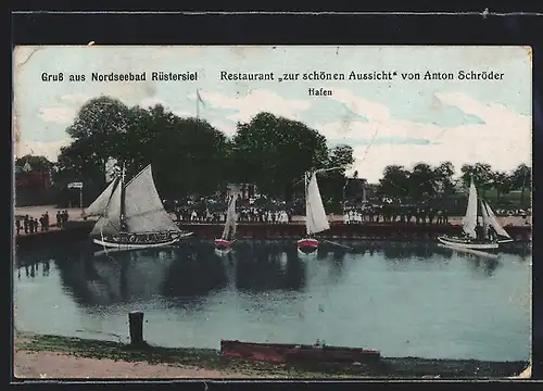 AK Rüstersiel, Blick in den Hafen, Segelboote