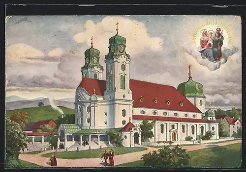 Künstler-AK Lindenberg, Kath. Pfarrkirche, Heilige auf der Wolke