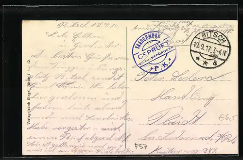 AK Bitsch i. L., Lager, Arbeits-Kommando, Lager-Kantine, Wache mit Postgebäude