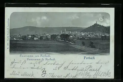 AK Forbach, Panorama mit Kirche aus der Vogelschau