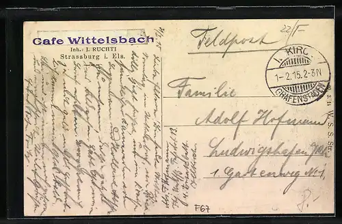 AK Strassburg i. Els., Cafe Wittelsbach, Inh. J. Ruchti