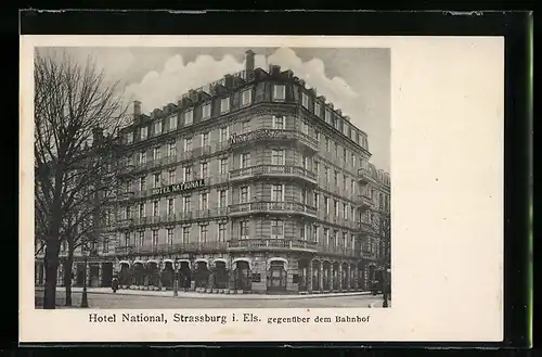 AK Strassburg i. Els., Hotel National gegenüber dem Bahnhof