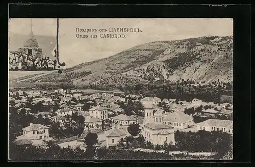 AK Zaribrod, Blick über die Dächer der Ortschaft