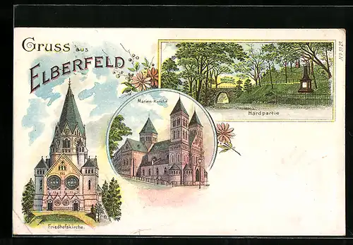 Lithographie Elberfeld, Friedhofskirche, Marien-Kirche, Hardpartie