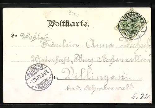 Lithographie Hannover, Georg-Strasse, Schmiede-Strasse, Insel, Herrenhausen