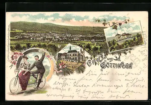 Lithographie Göttingen, Gesamtansicht, Rathaus, Rohns