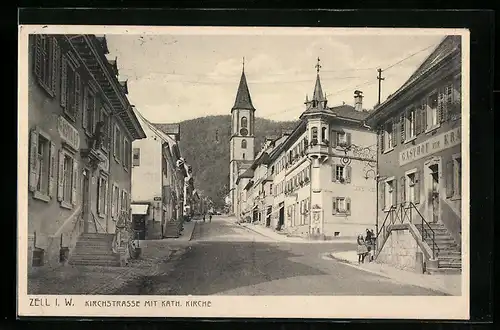 AK Zell i. W., Kirchstrasse mit kath. Kirche