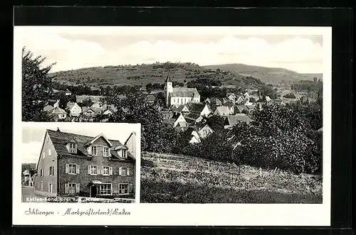 AK Schliengen i. B., Cafe-Konditorei von R. Jordan, Ortsansicht