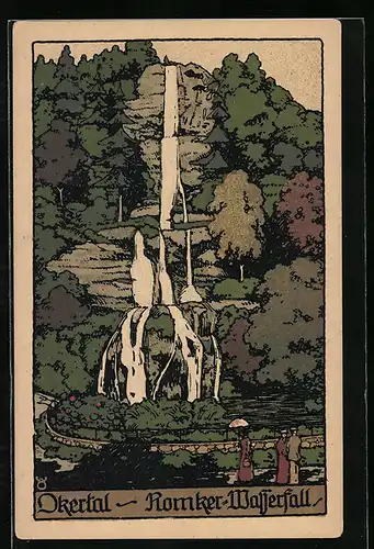 Steindruck-AK Goslar, Romker Wasserfall im Okertal