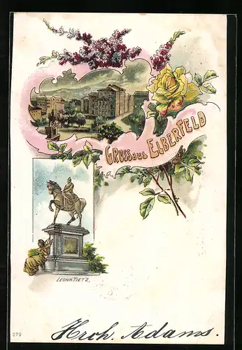 Lithographie Elberfeld, Ansicht des Denkmals