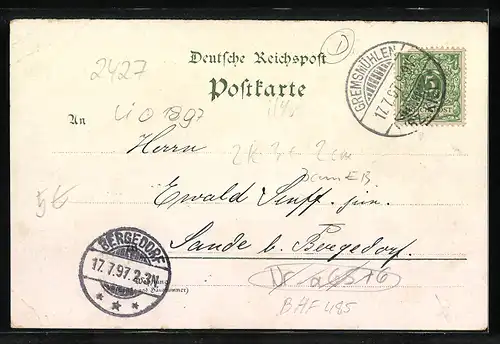 Lithographie Gremsmühlen, Diecksee, Partie an der Holm