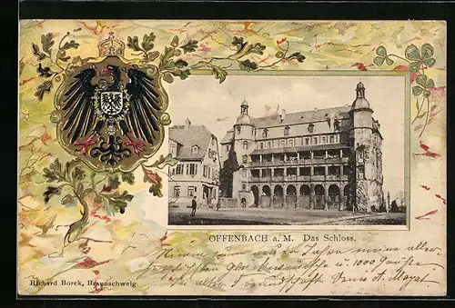 Passepartout-Lithographie Offenbach a. M., Das Schloss, Wappen