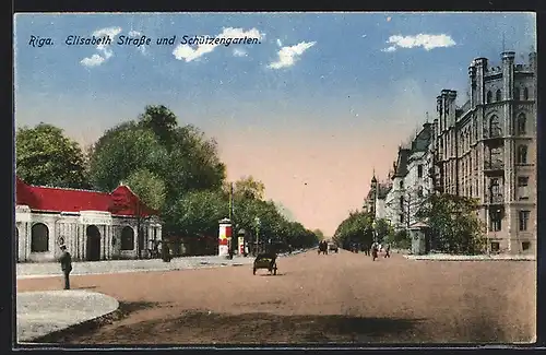 AK Riga, Elisabeth Strasse und Schützengarten